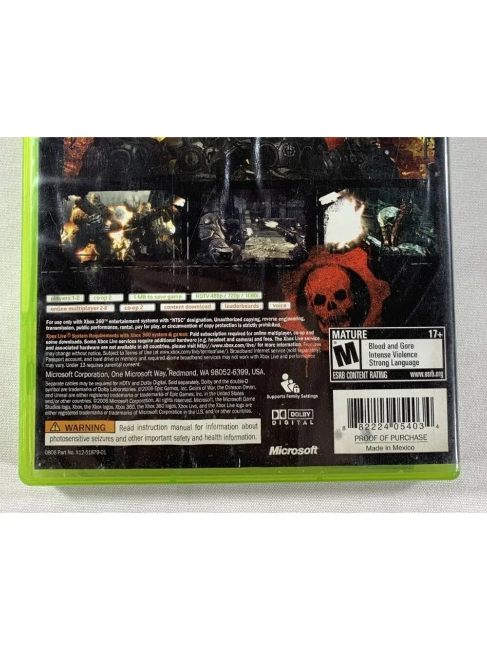 Gears Of War Xbox 360 Video Game Vtg 2006 Microsoft Complete 17+ Tested
